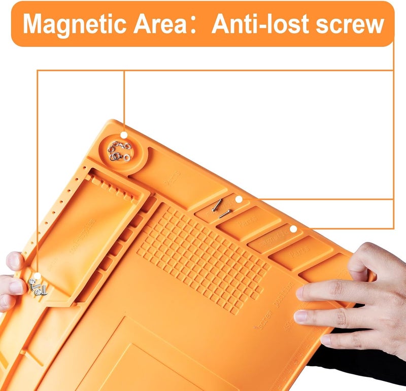 MT Premium Heat Resistant 932°F Silicone Soldering Mat, 17.7 "x 11.8" Anti Static Magnetic Electronic Repair Work Mat for Soldering, Computer Cellphone, BGA Soldering Gun Iron Workbench Protection - Image 3